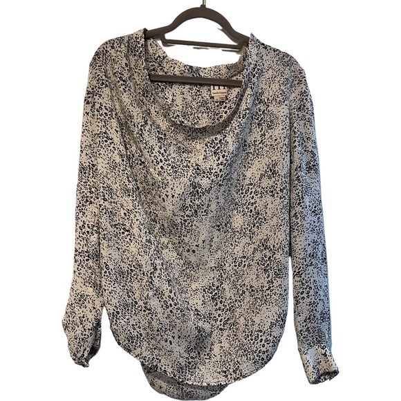 Haute Hippie Ditsy Leopard Black & White Silk Print Cowl Neck Top Blouse - Picture 1 of 3